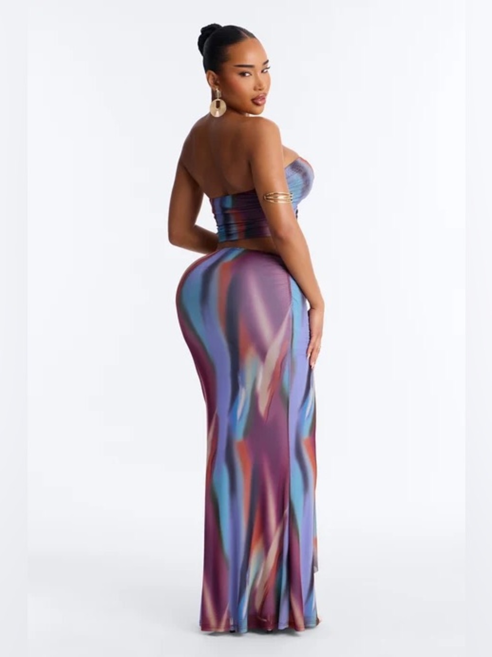 Fashion Nova Abstract Purple Blue Rust Maxi Skirt Set - Picture 5 of 6